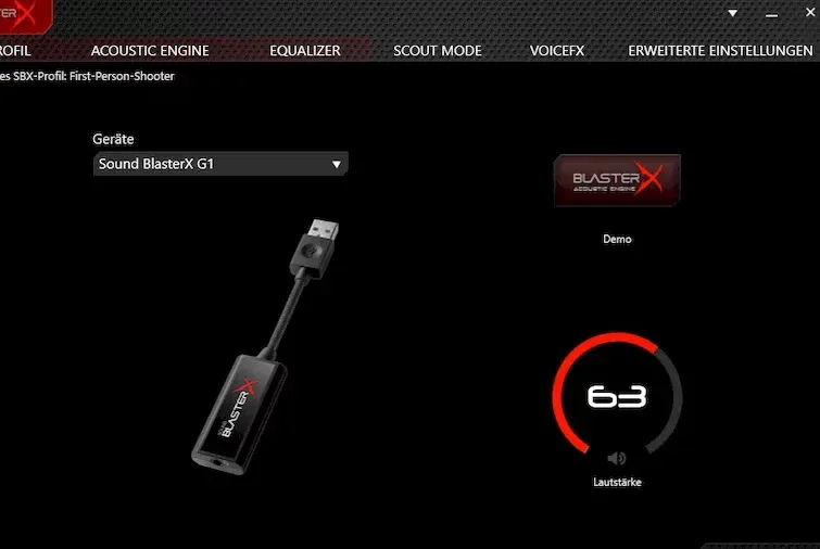 Die eigentliche Stärke ist aber das recht üppige Feature-Angebot der Sound Blaster Acustic Engine Pro Software samtvirtuellen 7.1-Surround-Sound.