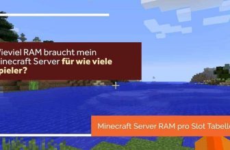 Minecraft Server Ram Bedarf zeigt minecraft welt mit wasser und Tabelle zur RAM Berechnung pro Spieler