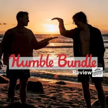 neuer Artikel über Plattform Humble Bundle bei uns erschiene. Bild zeigt zwei Freunde im Sonnenuntergang die sich die Hände reichen. mit Schriftzug Humble Bundle