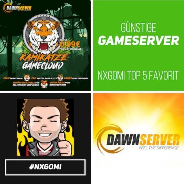 dawn-server-mieten zeigt Logo von Dawnserver und die Kamikatze-Cloud