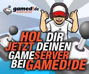 gamed.de gameserver Comic Junge, Joystick und Slogan